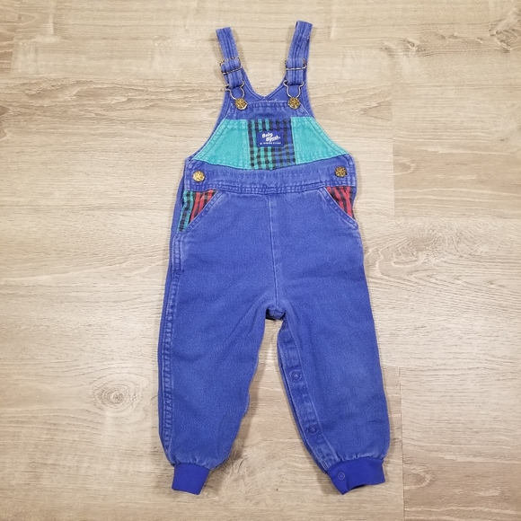 OshKosh B'gosh Other - Vintage 90s OshKosh Baby B'Gosh Colorblock Plaid Overalls Sz 24 Month Made in US